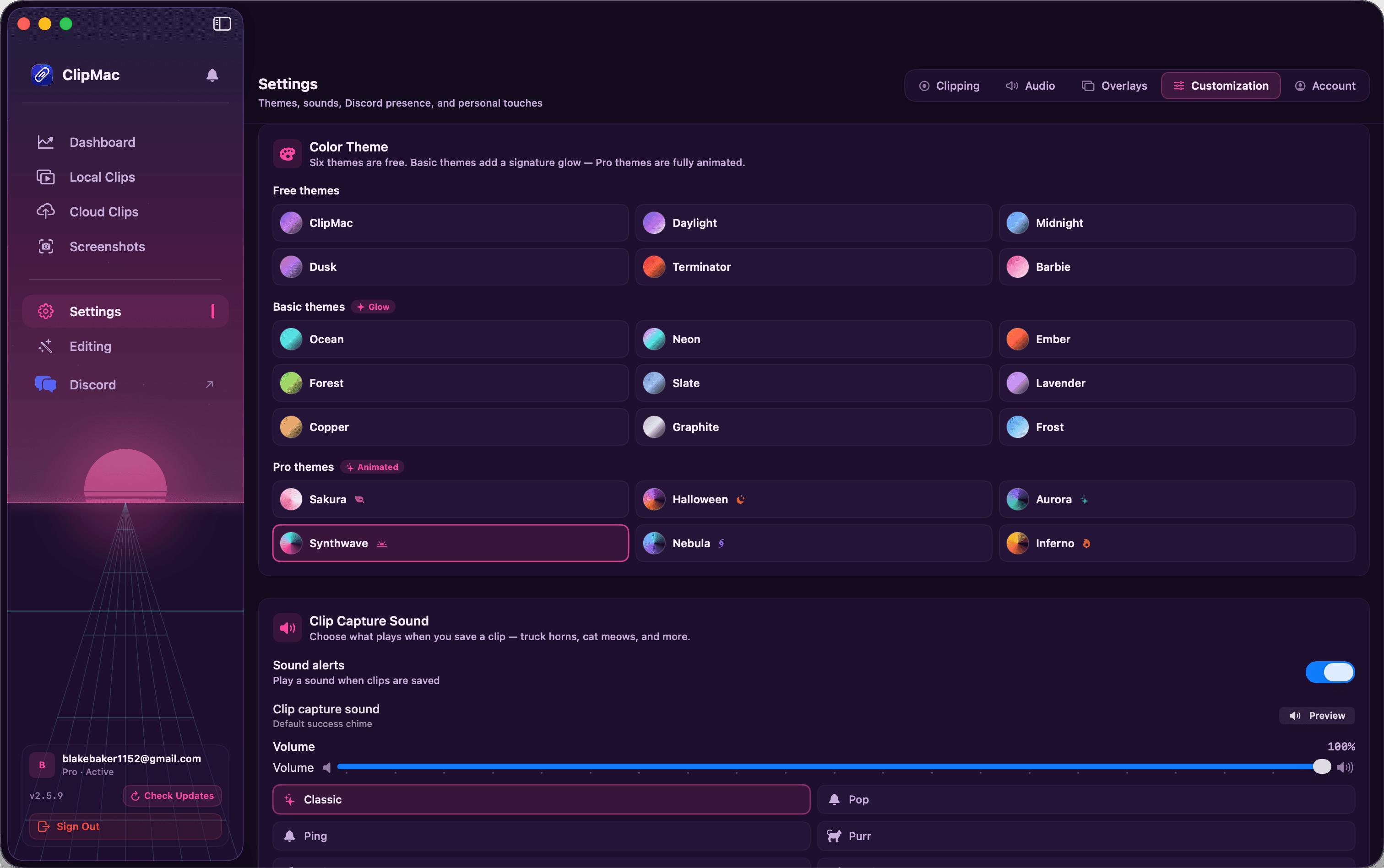 ClipMac Synthwave theme